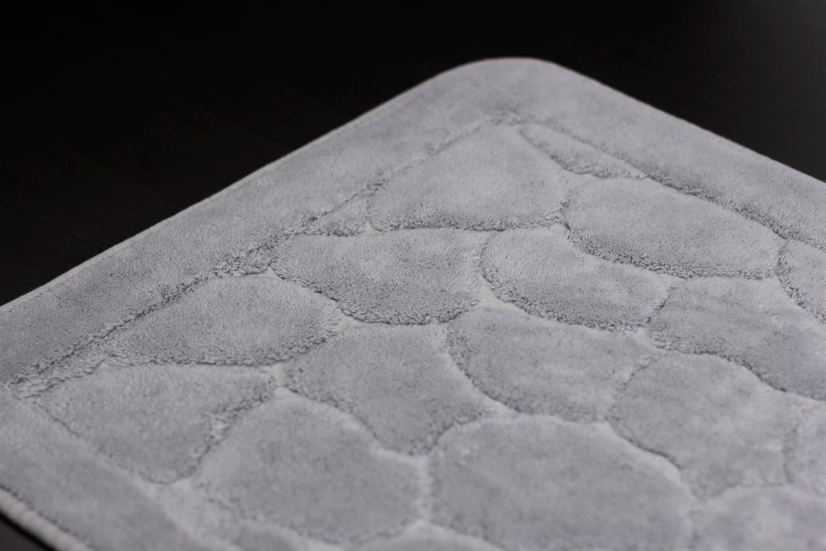 Mera Kaymaz Taban 2'li Pamuklu Banyo Paspası Gri Yıkanabilir Su Emici 60x100cm ve 50x60cm Gri Pamuklu Banyo Halısı