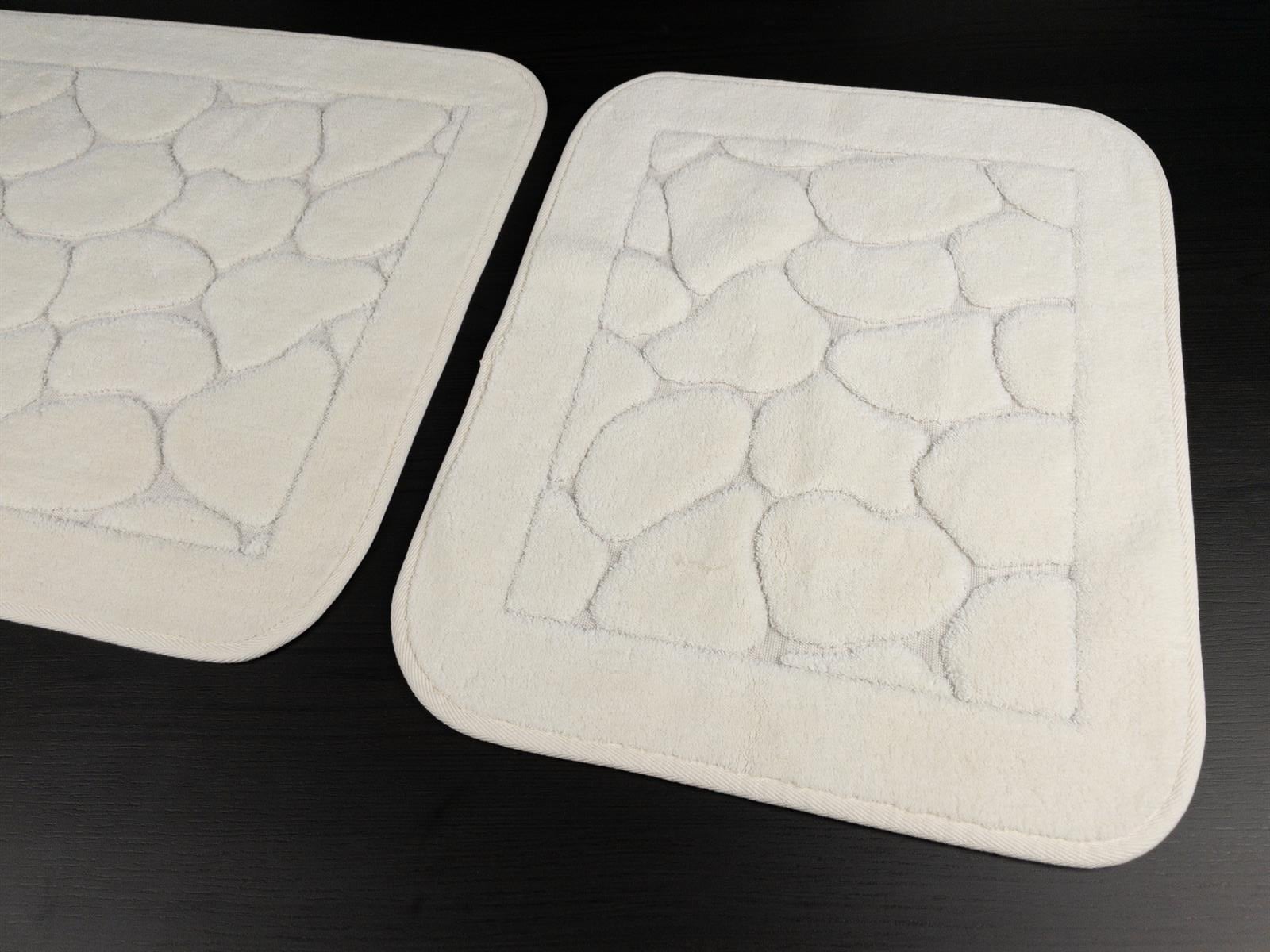 Mera Kaymaz Taban 2'li Pamuklu Banyo Paspası Krem Yıkanabilir Su Emici 60x100cm ve 50x60cm Krem Pamuklu Banyo Halısı