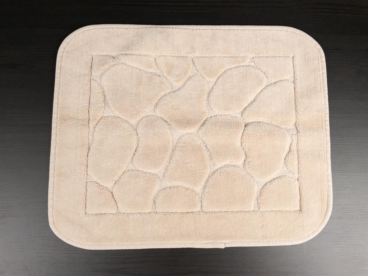 Mera Kaymaz Taban 2'li Pamuklu Banyo Paspası Bej Yıkanabilir Su Emici 60x100cm ve 50x60 Bej Pamuklu Banyo Halısı