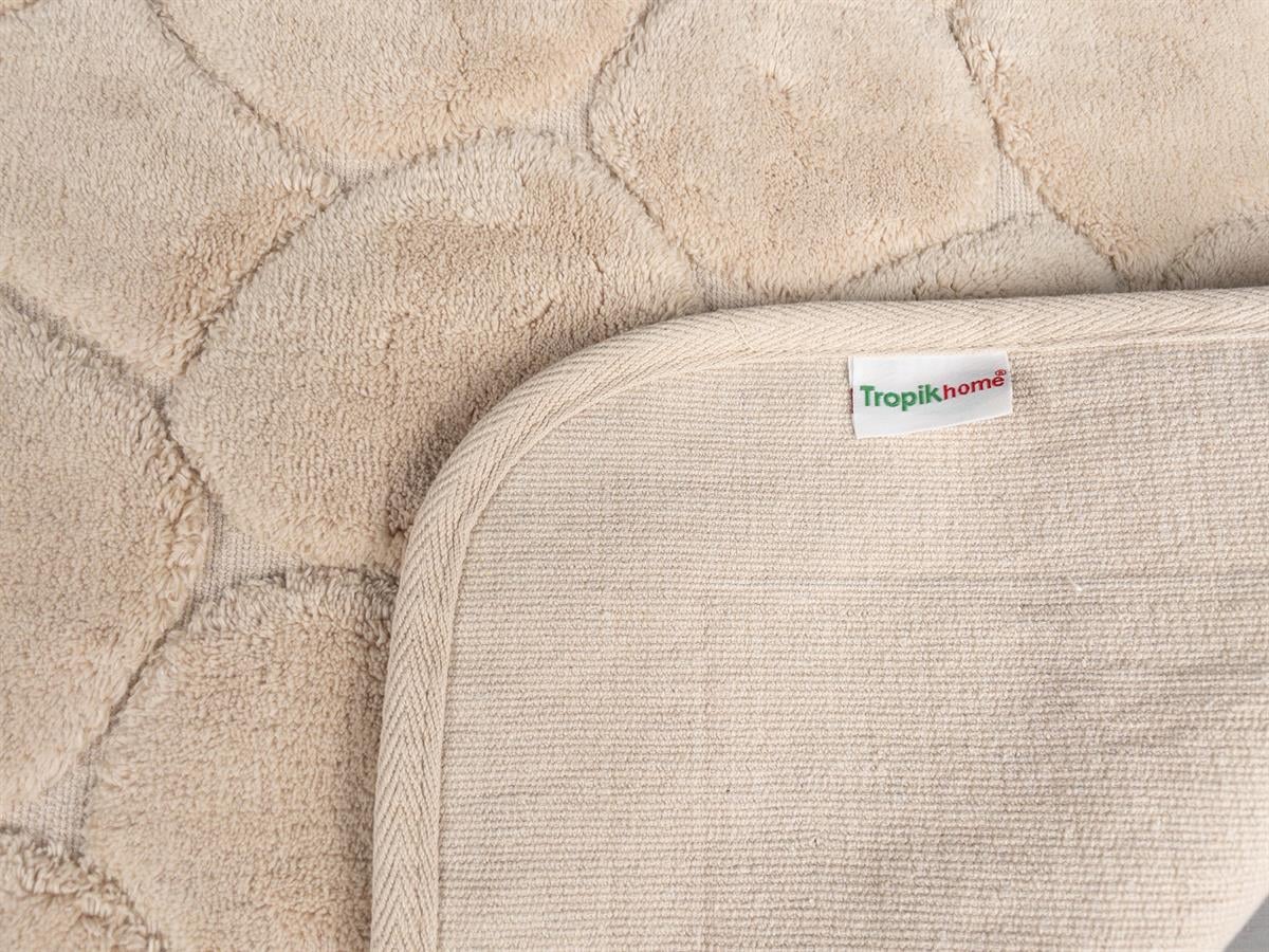 Mera Kaymaz Taban 2'li Pamuklu Banyo Paspası Bej Yıkanabilir Su Emici 60x100cm ve 50x60 Bej Pamuklu Banyo Halısı