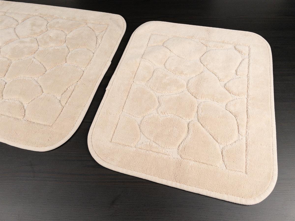 Mera Kaymaz Taban 2'li Pamuklu Banyo Paspası Bej Yıkanabilir Su Emici 60x100cm ve 50x60 Bej Pamuklu Banyo Halısı