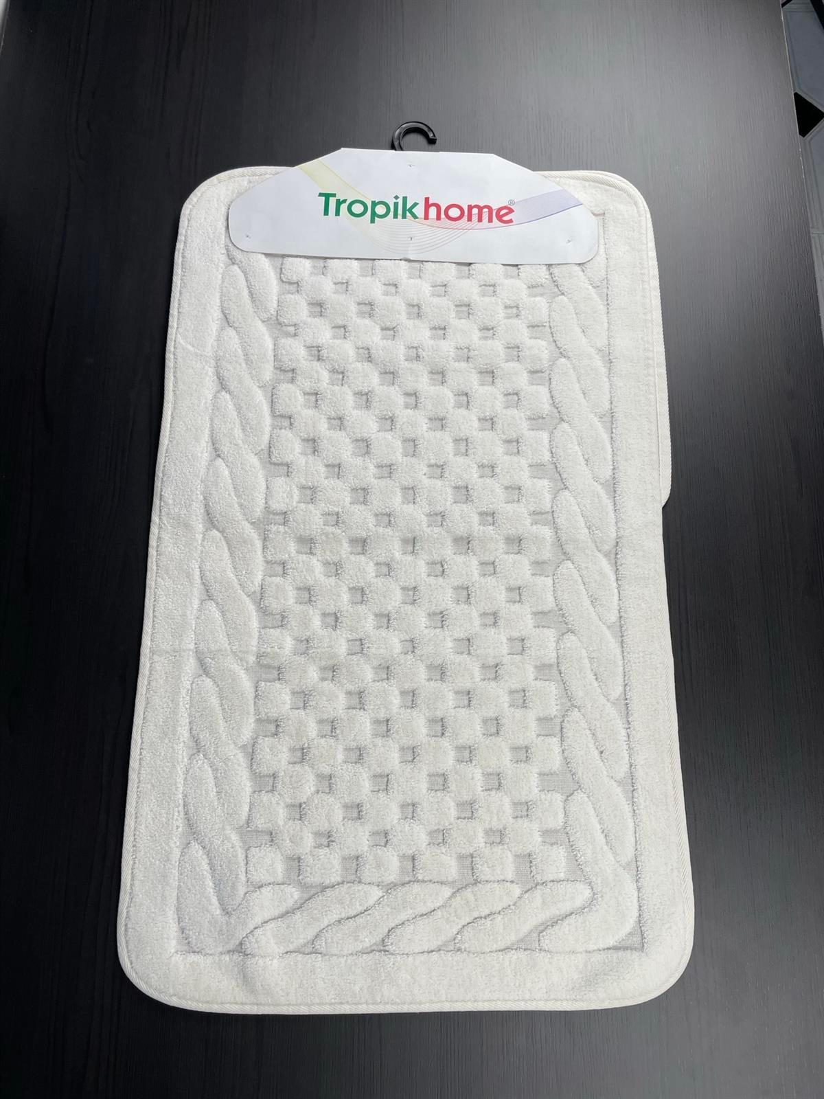 Netha Kaymaz Taban 2'li Pamuklu Banyo Paspası Gri Yıkanabilir Su Emici 60x100cm ve 50x60cm Krem Pamuklu Banyo Halısı