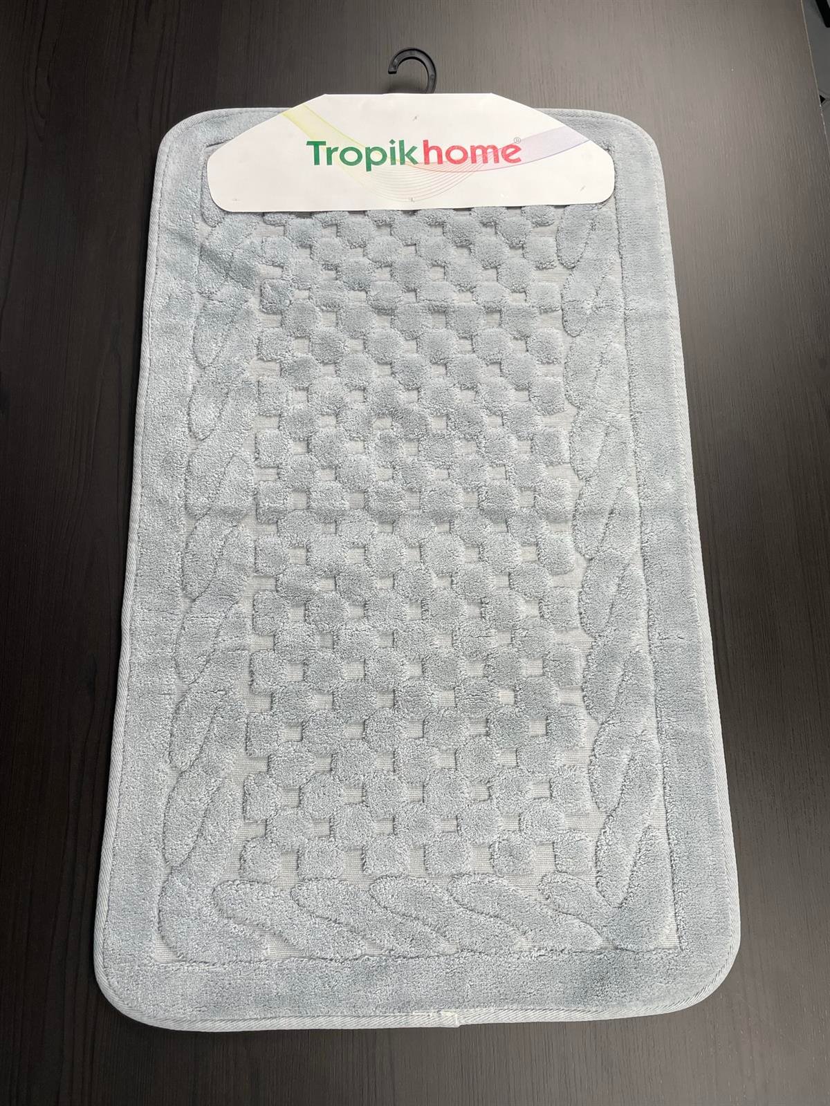 Netha Kaymaz Taban 2'li Pamuklu Banyo Paspası Gri Yıkanabilir Su Emici 60x100cm ve 50x60cm Krem Pamuklu Banyo Halısı