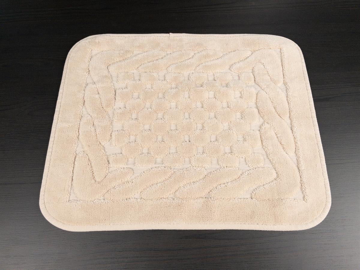 Netha Kaymaz Taban 2'li Pamuklu Banyo Paspası Bej Yıkanabilir Su Emici 60x100cm ve 50x60cm Krem Pamuklu Banyo Halısı