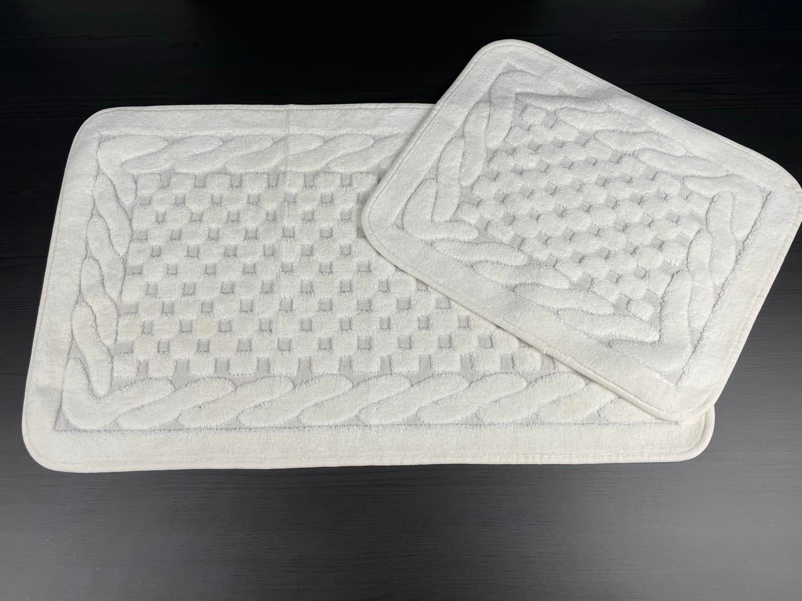 Netha Kaymaz Taban 2'li Pamuklu Banyo Paspası Gri Yıkanabilir Su Emici 60x100cm ve 50x60cm Krem Pamuklu Banyo Halısı