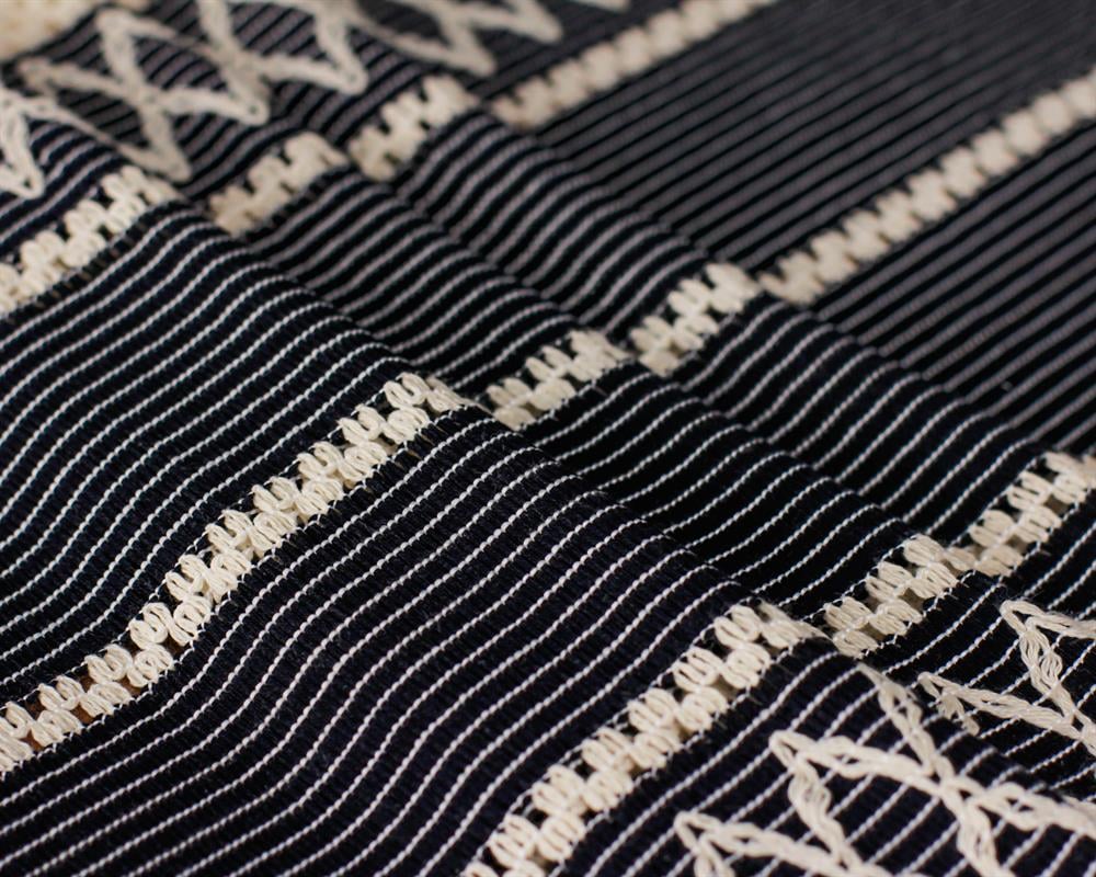 Örme Lacivert Runner , Püsküllü Organik Pamuk Dantel Örme Runner 35x155 Cm Regina Runner Örtüsü