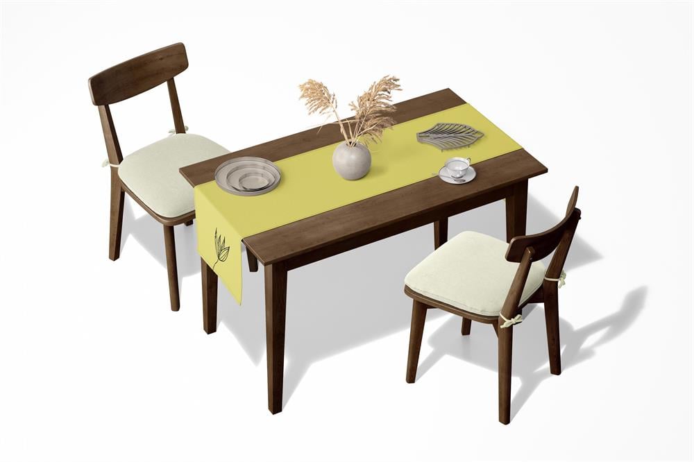 Sarı Lale Desen Renkli Masa Sunum Runner Amerikan Servis Dijital Baskılı 40x145 Tropikhome