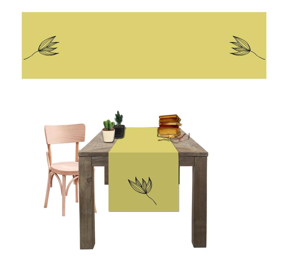 Sarı Lale Desen Renkli Masa Sunum Runner Amerikan Servis Dijital Baskılı 40x145 Tropikhome