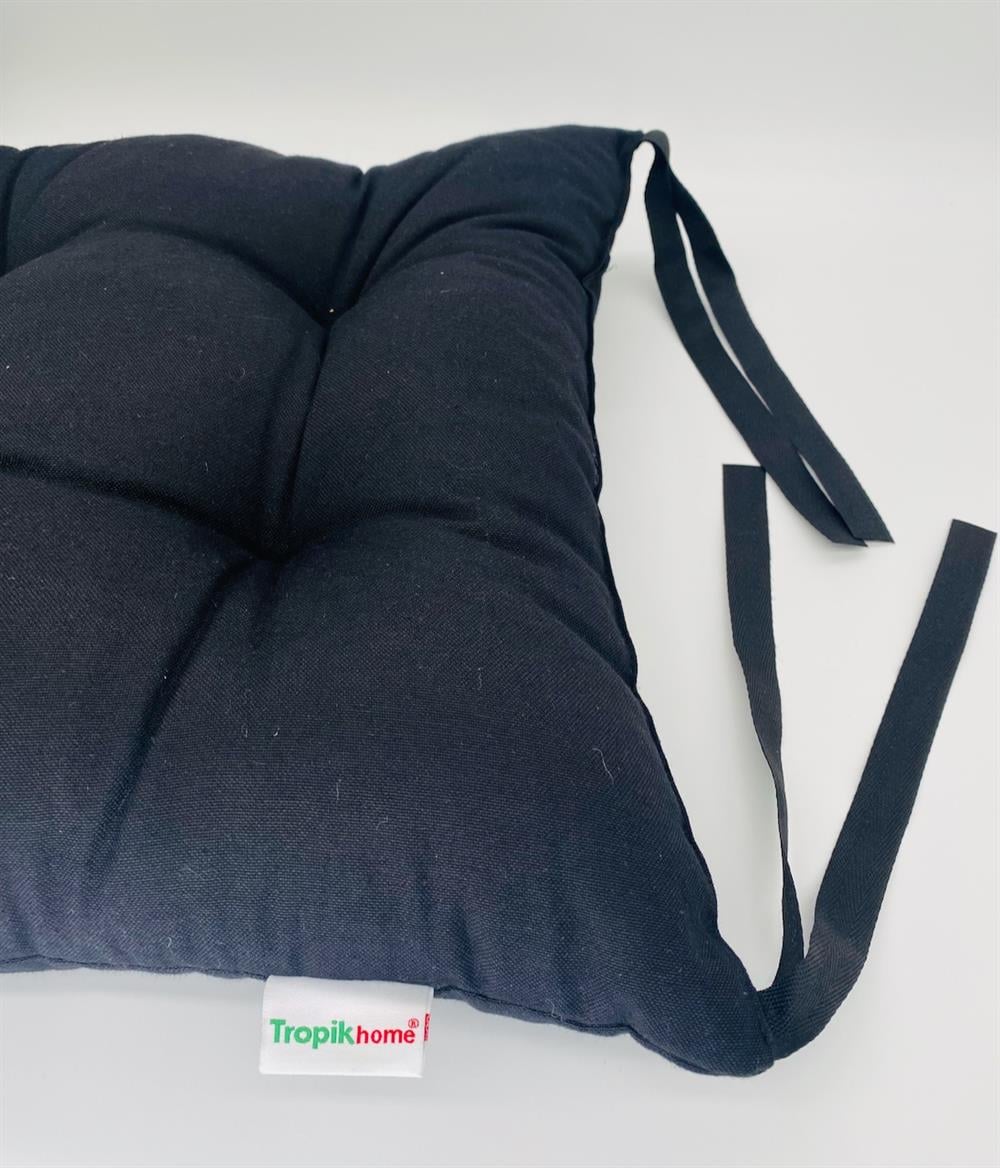 Siyah Sandalye Minderi Silikon Elyaflı Kare Minder Lüx Pamuklu Yıkanabilir Sandalye Minderi 40x40 cm