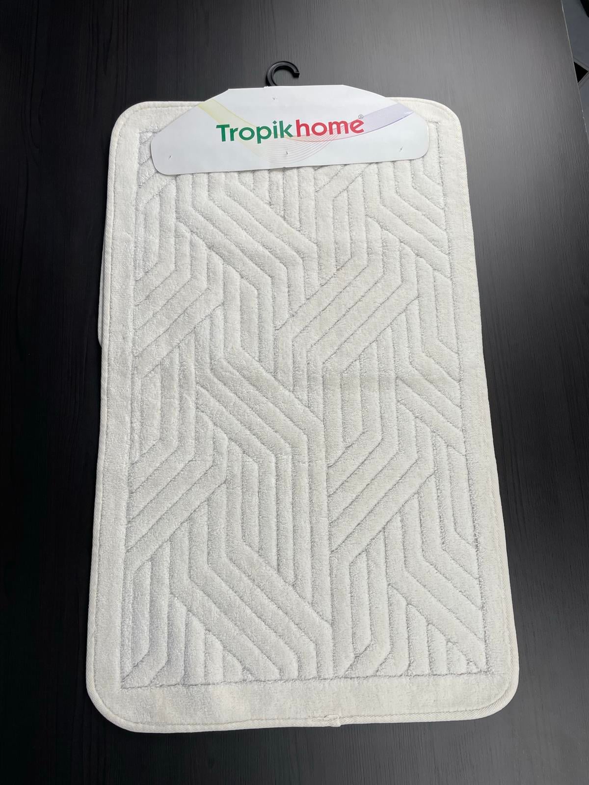 Tina Kaymaz Taban 2'li Pamuklu Banyo Paspası Krem Rengi Yıkanabilir Su Emici 60x100cm ve 50x60cm Krem Pamuklu Banyo Halısı