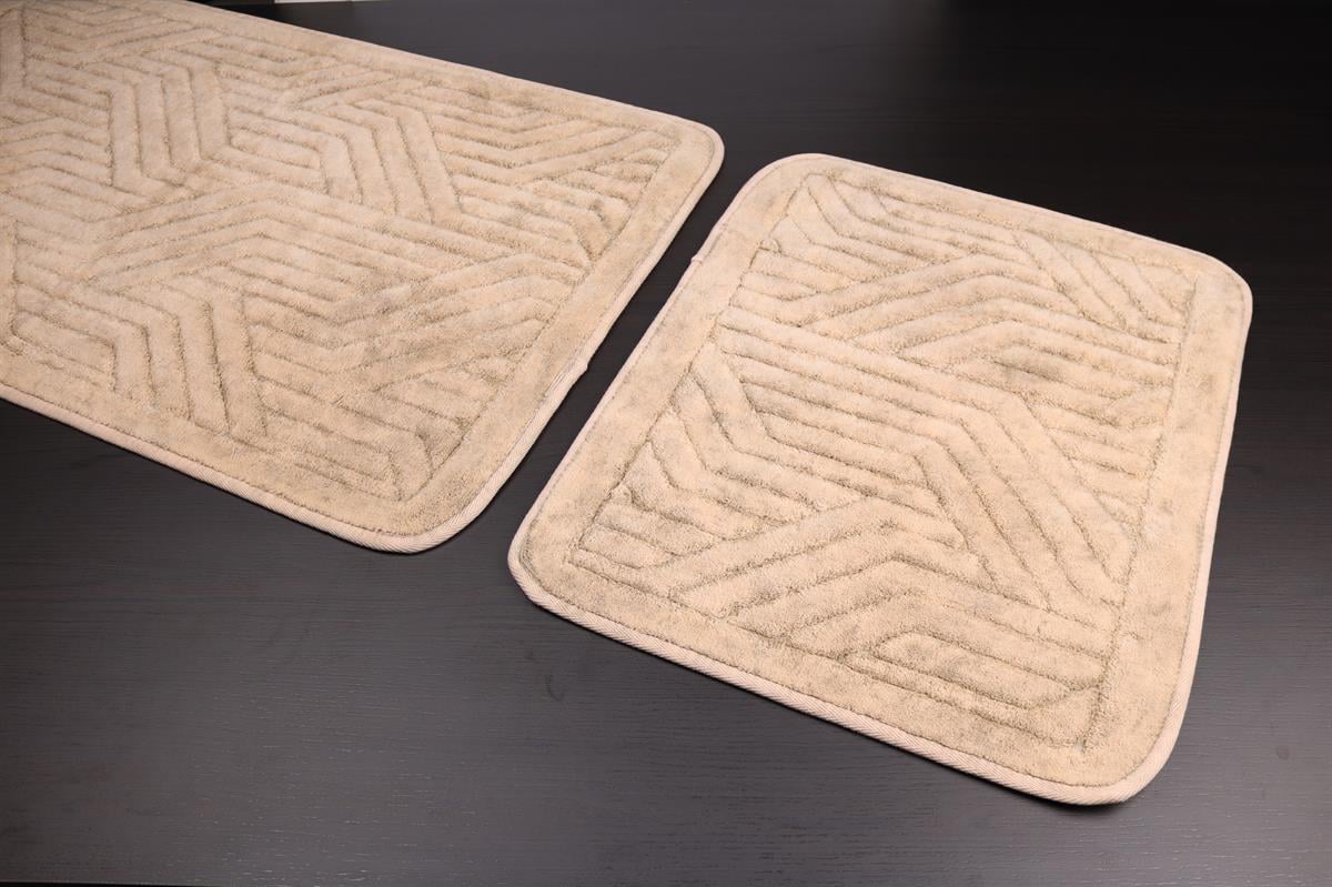 Tina Kaymaz Taban 2'li Pamuklu Banyo Paspası Bej Yıkanabilir Su Emici 60x100cm ve 50x60cm Bej Pamuklu Banyo Halısı