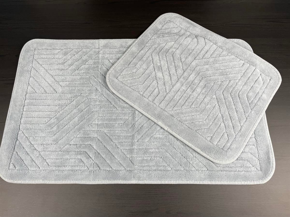 Tina Kaymaz Taban 2'li Pamuklu Banyo Paspası Gri Yıkanabilir Su Emici 60x100cm ve 50x60cm Gri Pamuklu Banyo Halısı