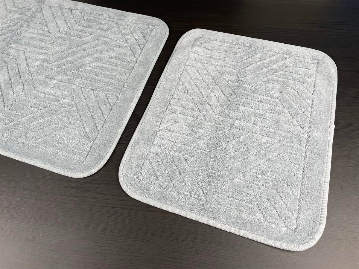 Tina Kaymaz Taban 2'li Pamuklu Banyo Paspası Gri Yıkanabilir Su Emici 60x100cm ve 50x60cm Gri Pamuklu Banyo Halısı