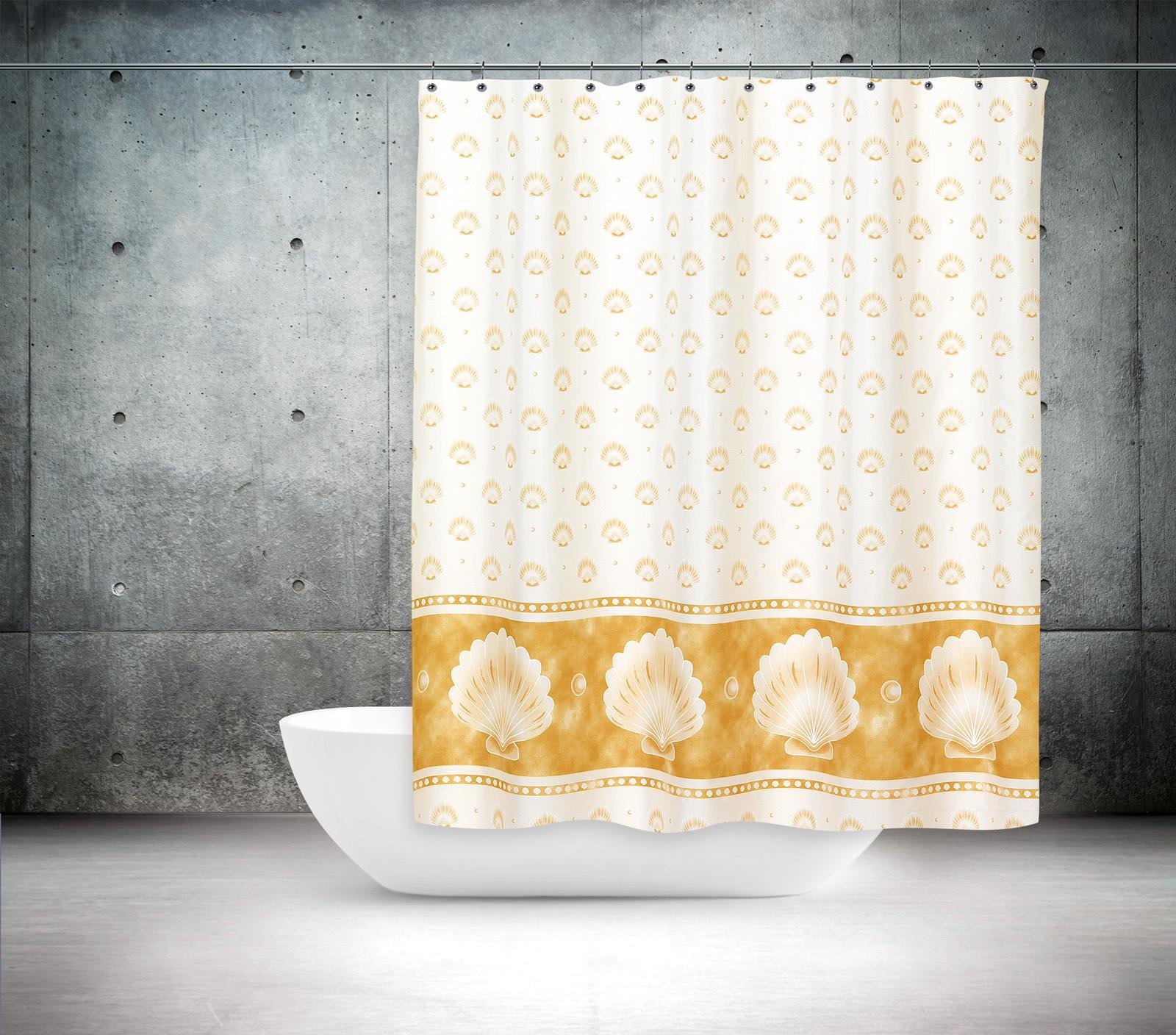 Duş Perdesi Çift Kanat 2x120x200cm Midye Desenli Banyo Perdesi 16 Adet C Halka HediyeliUygun fiyatlı üreticiden toptan masa örtüsü runner setleri 