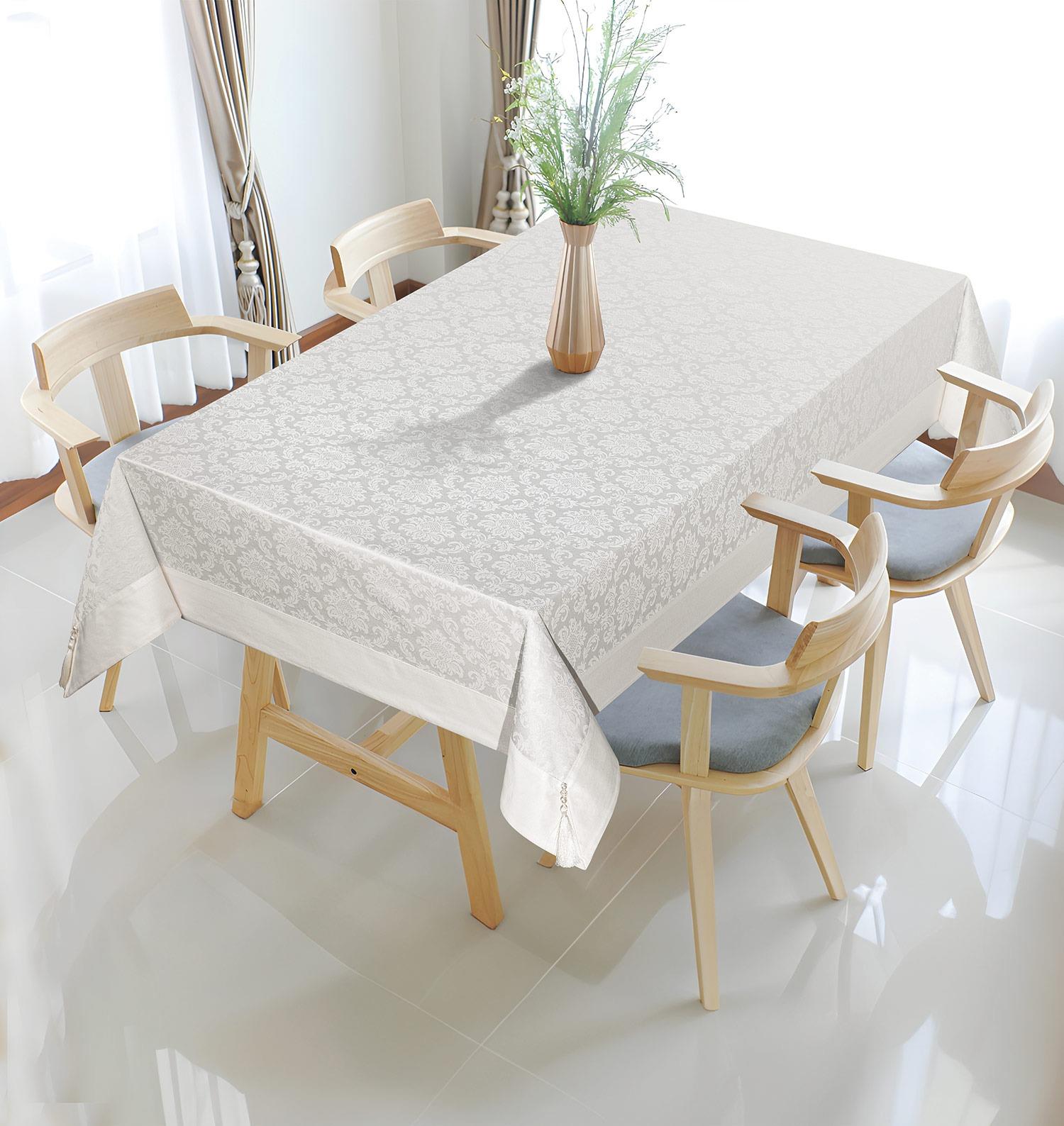 Pamuklu Damask Desen Krem Renk Luks Masa Örtüsü 160x220cmUygun fiyatlı üreticiden toptan masa örtüsü runner setleri 