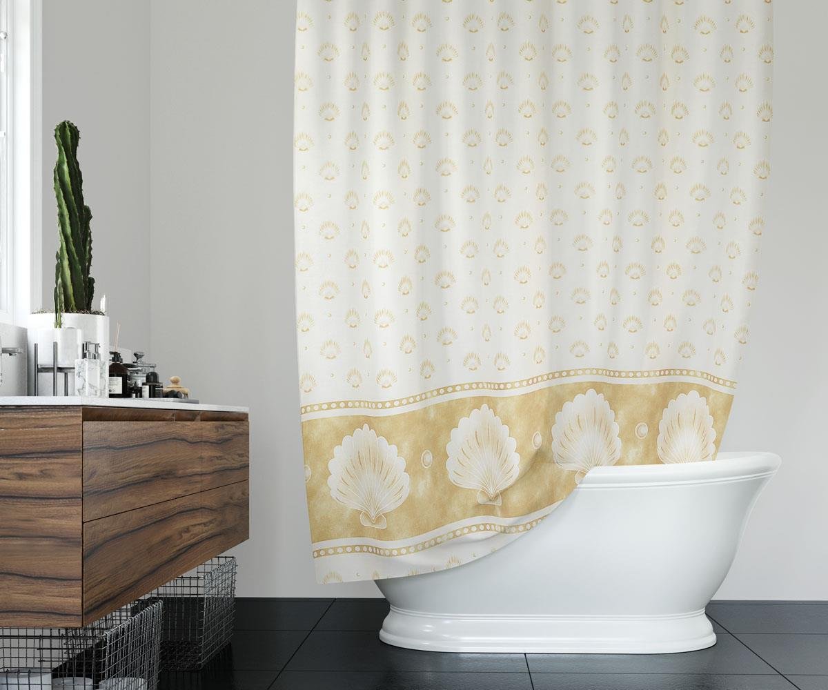 Duş Perdesi Çift Kanat 2x120x200cm Midye Desenli Banyo Perdesi 16 Adet C Halka HediyeliUygun fiyatlı üreticiden toptan masa örtüsü runner setleri 