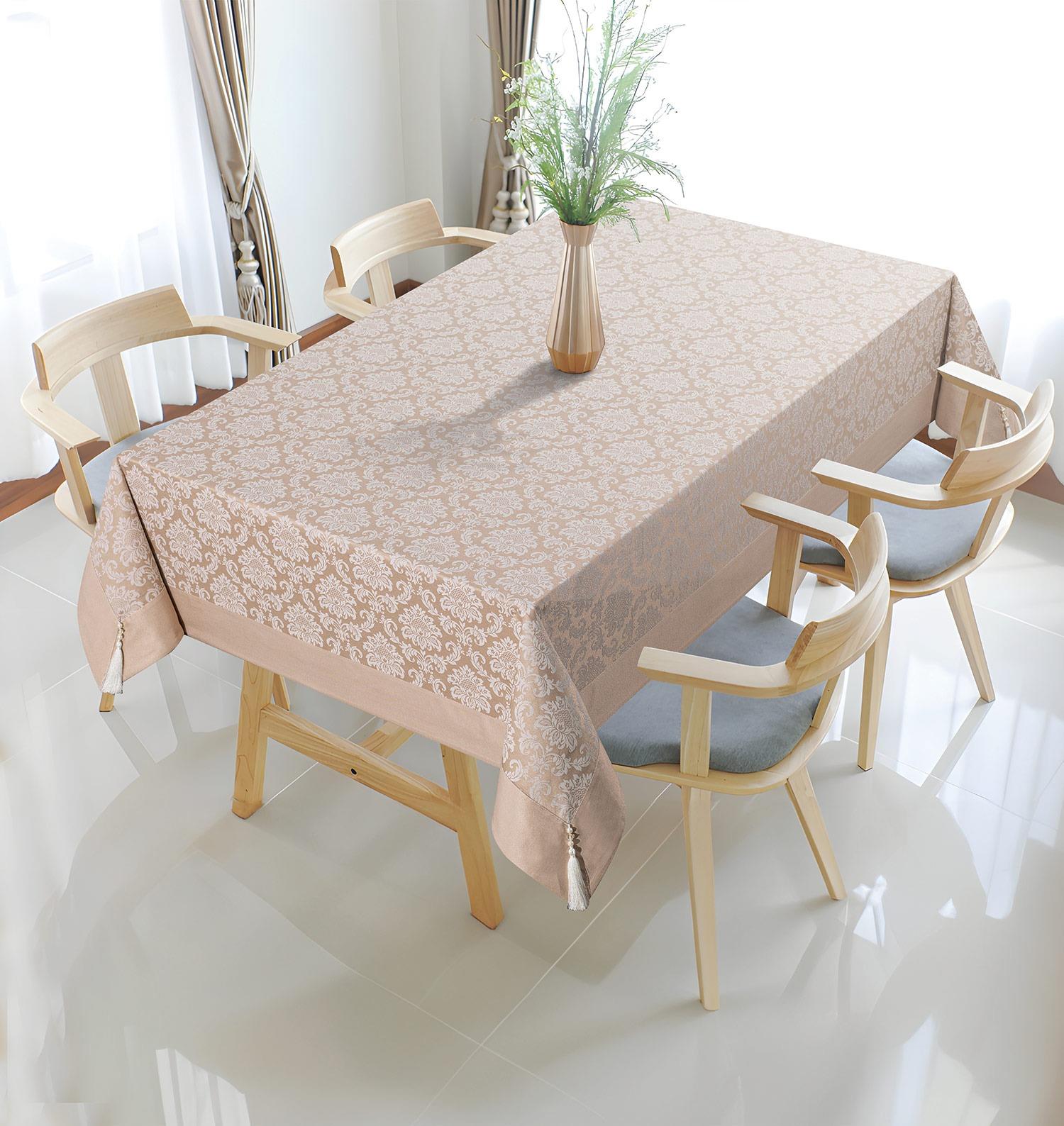 Pamuklu Damask Desen Bej Renk Luks Masa Örtüsü 160x220cmUygun fiyatlı üreticiden toptan masa örtüsü runner setleri 