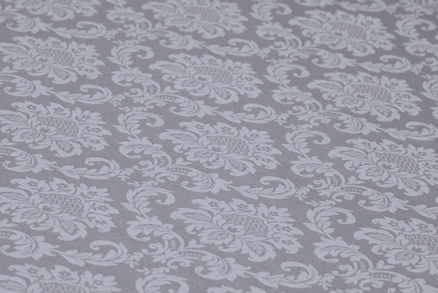 Pamuklu Damask Desen Gümüş Gri Renk Luks Masa Örtüsü 160x220cmUygun fiyatlı üreticiden toptan masa örtüsü runner setleri 