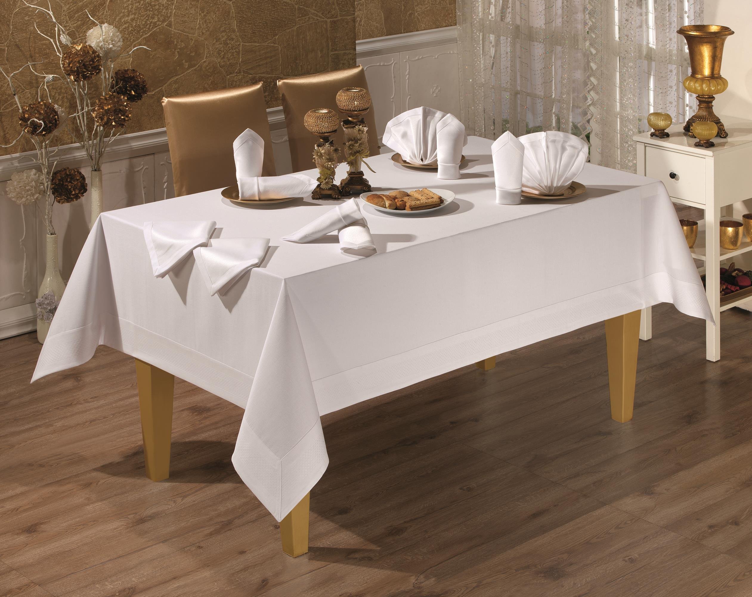 Honey Pamuklu Masa Örtüsü 8 Adet Peçeteli Bordürlü 160x220 Cm BeyazUygun fiyatlı üreticiden toptan masa örtüsü runner setleri 