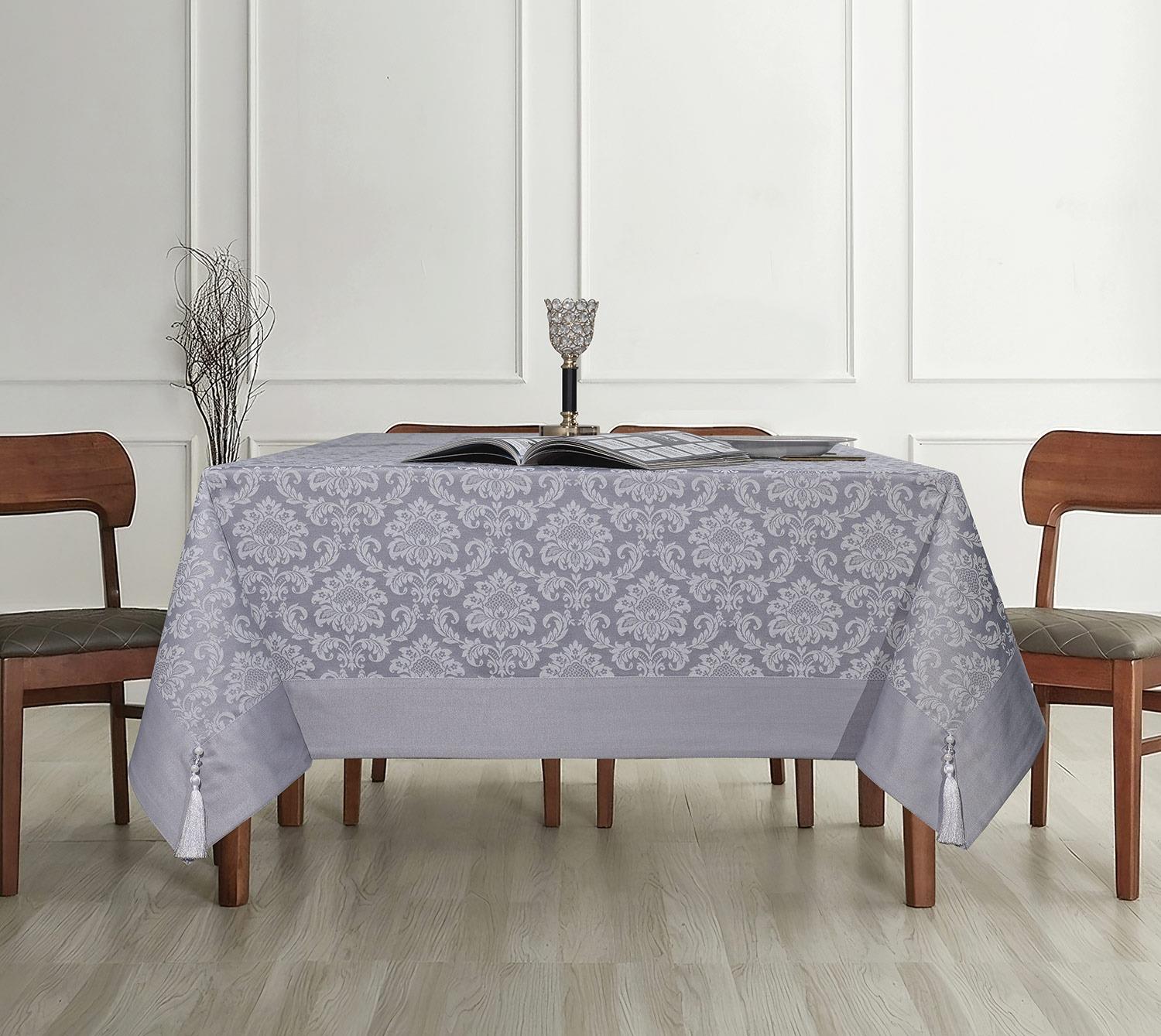 Polycotton Pamuklu Damask Desen Masa Örtüsü 160x220 cm GriUygun fiyatlı üreticiden toptan masa örtüsü runner setleri 