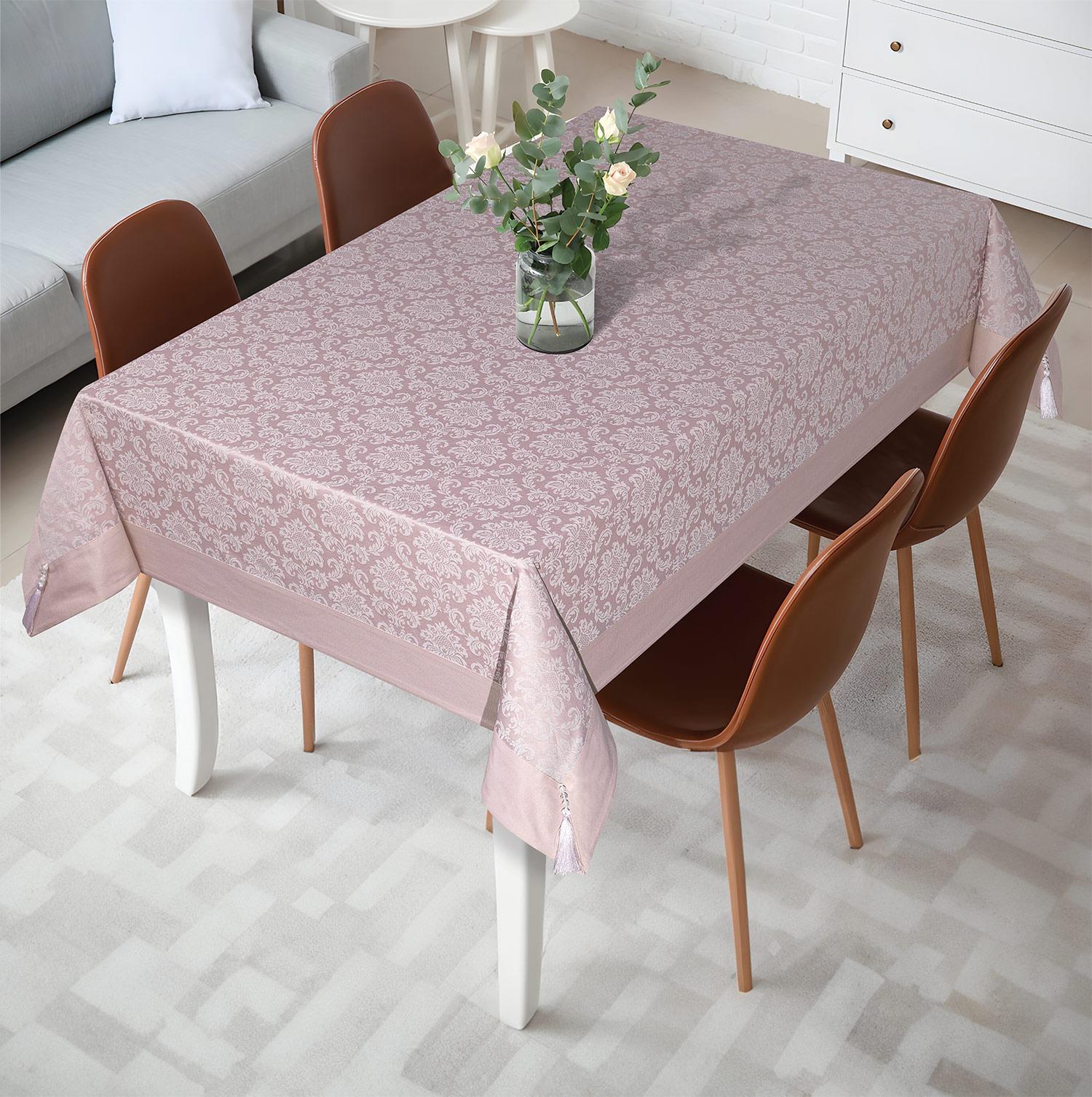 Pamuklu Damask Desen Pudra Pembe Renk Luks Masa Örtüsü 160x220cmUygun fiyatlı üreticiden toptan masa örtüsü runner setleri 