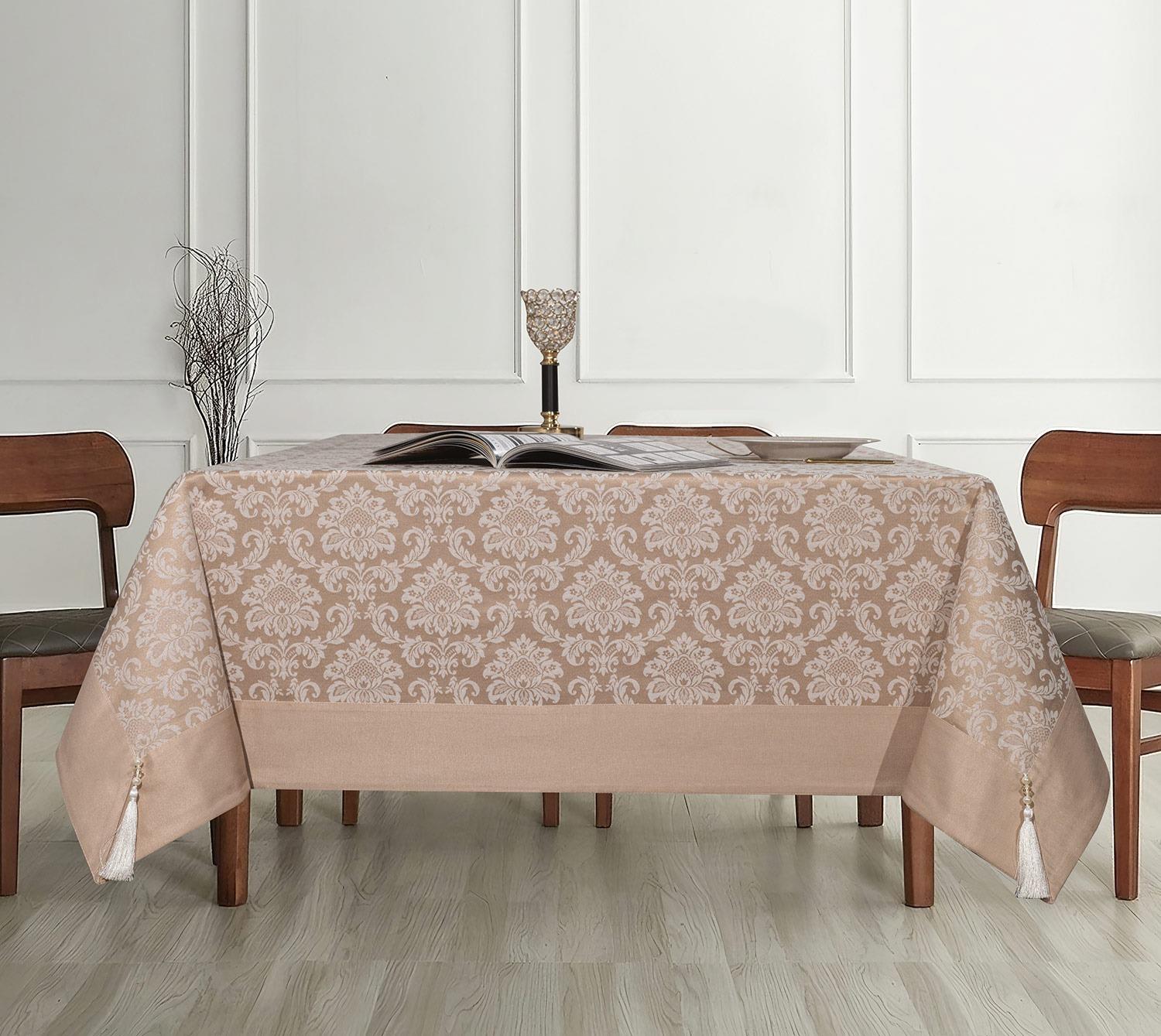 Polycotton Pamuklu Damask Desen Masa Örtüsü 160x220 cm BejUygun fiyatlı üreticiden toptan masa örtüsü runner setleri 