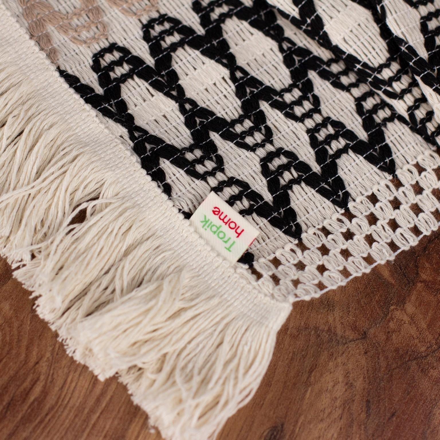 Lucia Örme Runner Pamuklu Dantel Püsküllü Runner 35x145 Cm Masa Örtüsü Kahverengi Geçişli Krem RunnerUygun fiyatlı üreticiden toptan masa örtüsü runner setleri 