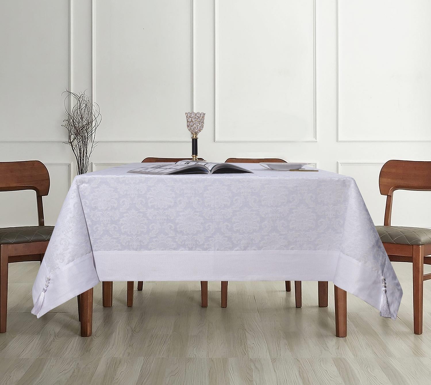 Polycotton Pamuklu Damask Desen Masa Örtüsü 160x220 cm BeyazUygun fiyatlı üreticiden toptan masa örtüsü runner setleri 