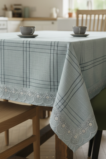 Dantelli Keten Efektli Leke Tutmaz Lüks Masa Örtüsü 160x220 Cm MintSamimi bir yemek, aile içinde hoş bir akşam masanıza uyacak masa örtüleri ve runner'lar