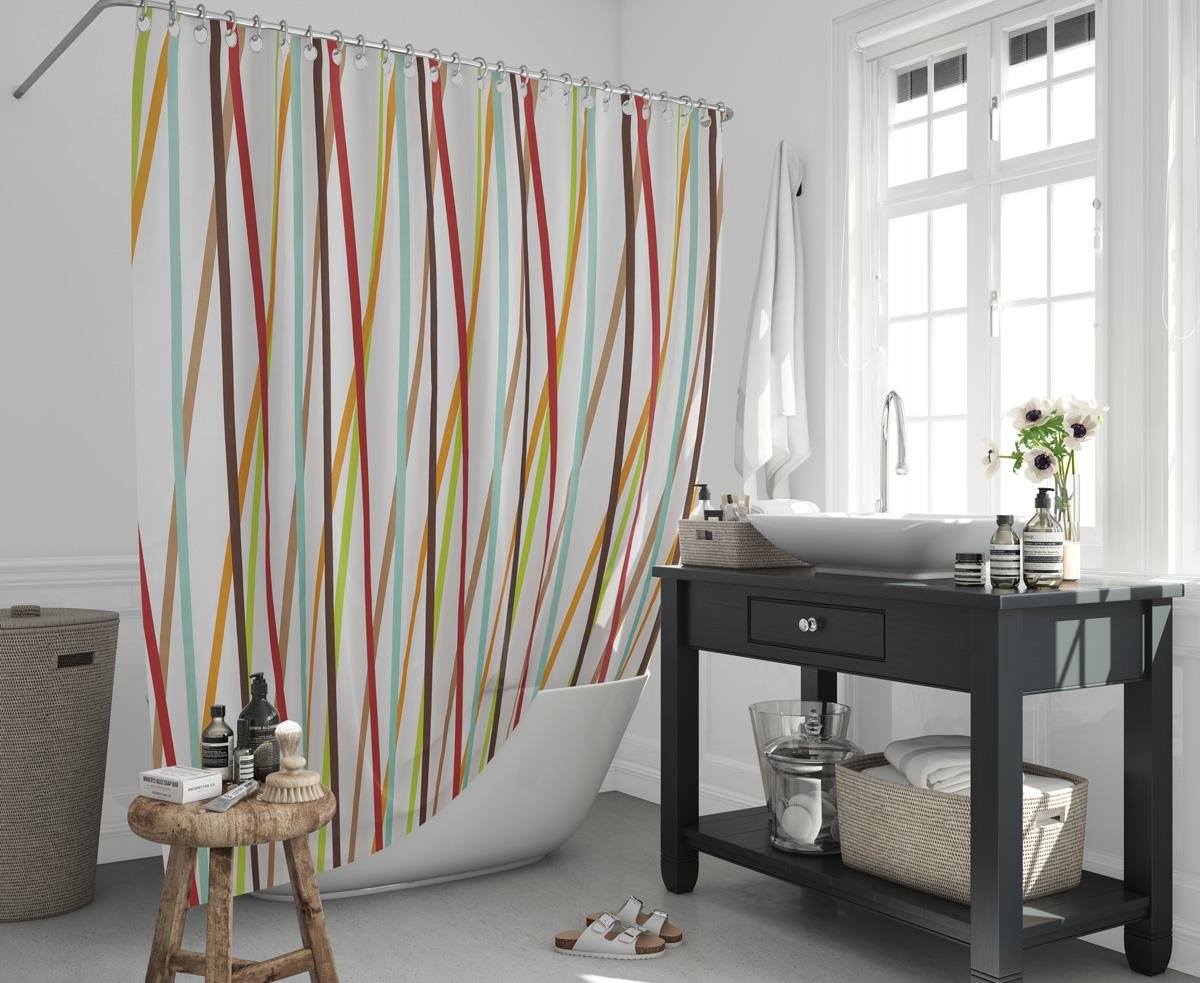 Şerit Desenli Renkli Banyo Perdesi 180x200 cm Su Geçirmez C Halka Hediyeli Duş PerdesiSamimi bir yemek, aile içinde hoş bir akşam masanıza uyacak masa örtüleri ve runner'lar