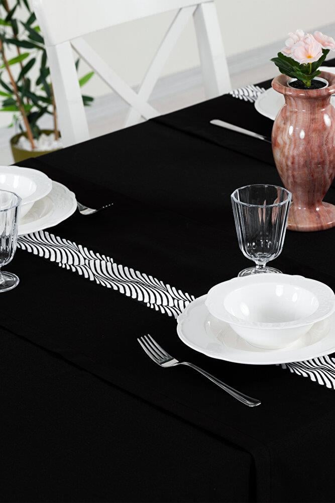 Alba Jakar Damla Desen Runnerlı Set Leke Tutmaz 160x260 Cm Lüks Masa Örtüsü 2 Runnerlı Set SiyahSamimi bir yemek, aile içinde hoş bir akşam masanıza uyacak masa örtüleri ve runner'lar