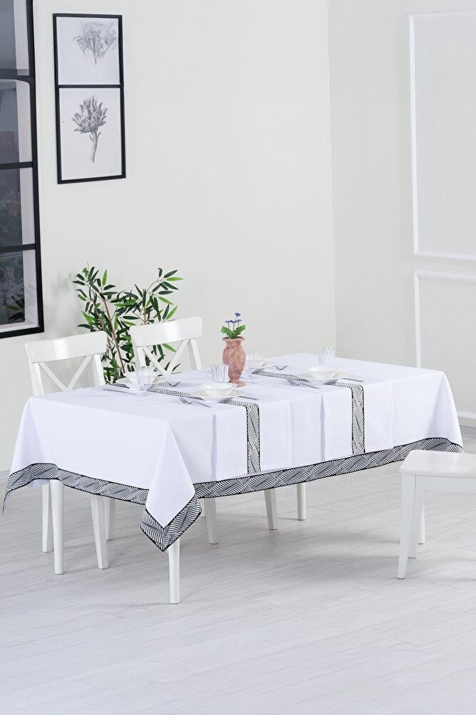 Alba Jakar Damla Desen Runnerlı Set Leke Tutmaz 160x260 Cm Lüks Masa Örtüsü 2 Runnerlı Set SiyahSamimi bir yemek, aile içinde hoş bir akşam masanıza uyacak masa örtüleri ve runner'lar