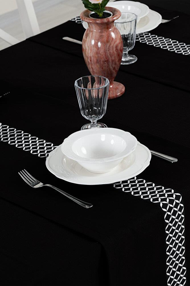 Alba Jakar Çember Desen Runnerlı Set Leke Tutmaz 160x220 Cm Lüks Masa Örtüsü 2 Runnerlı Set BeyazSamimi bir yemek, aile içinde hoş bir akşam masanıza uyacak masa örtüleri ve runner'lar