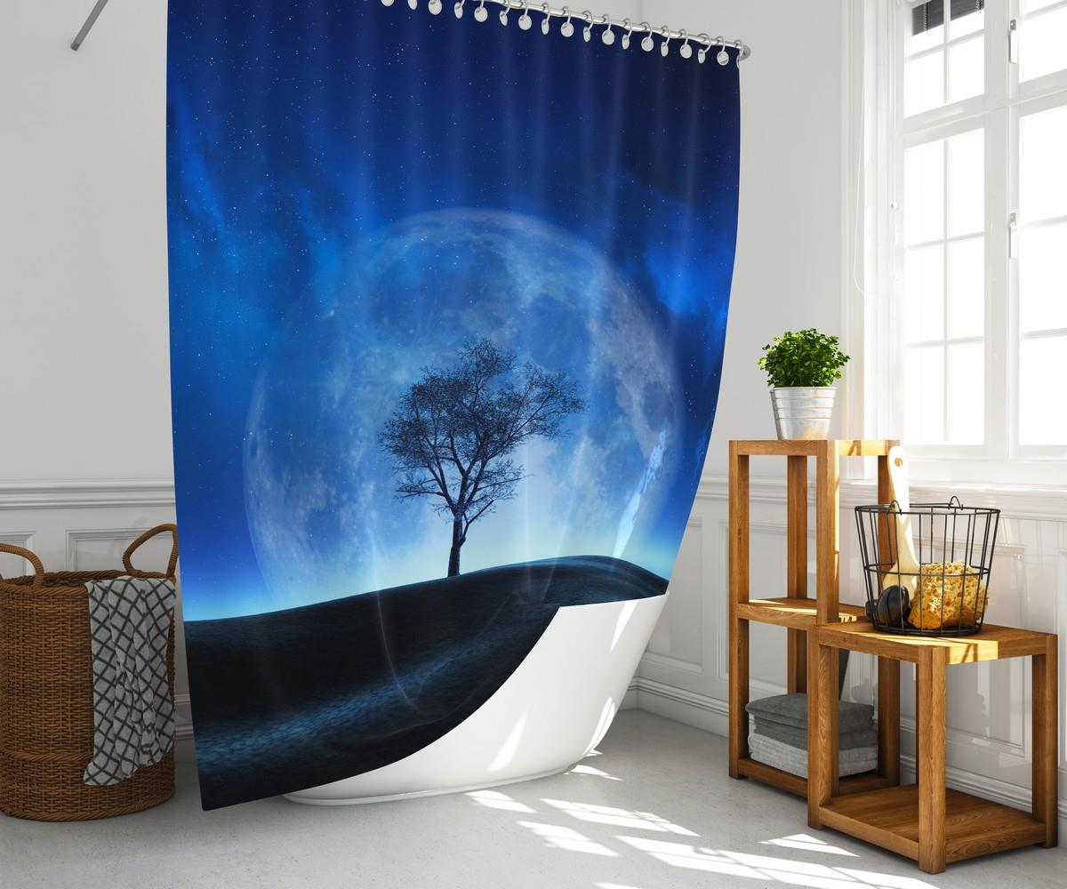 Ay Desenli Manzaralı Mavi Banyo Perdesi 180x200 cm Dijital Baskılı Su Geçirmez C Halka Hediyeli Duş PerdesiSamimi bir yemek, aile içinde hoş bir akşam masanıza uyacak masa örtüleri ve runner'lar