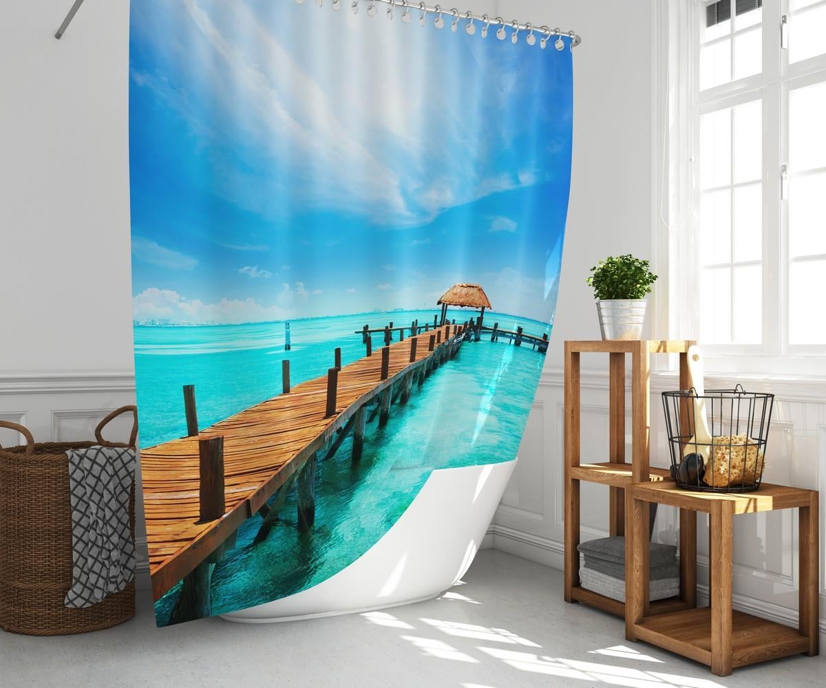 İskele Plaj Desenli Banyo Perdesi 180x200 cm Dijital Baskılı Su Geçirmez C Halka Hediyeli Duş PerdesiSamimi bir yemek, aile içinde hoş bir akşam masanıza uyacak masa örtüleri ve runner'lar