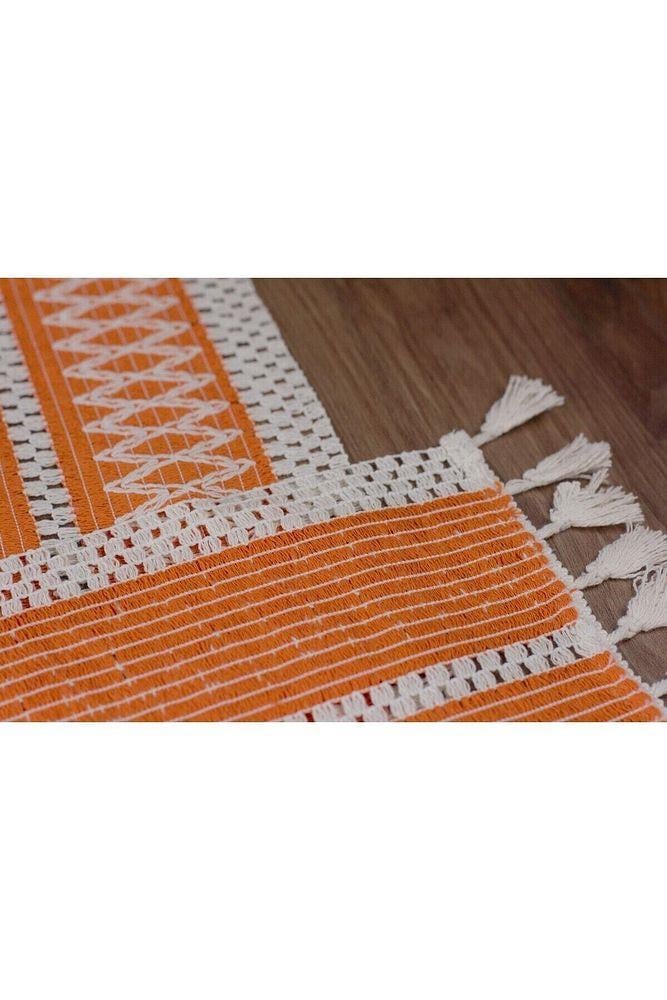 Örme Turuncu Runner , Püsküllü Organik Pamuk Dantel Örme Runner 35x155 Cm Regina Runner Masa ÖrtüsüSamimi bir yemek, aile içinde hoş bir akşam masanıza uyacak masa örtüleri ve runner'lar