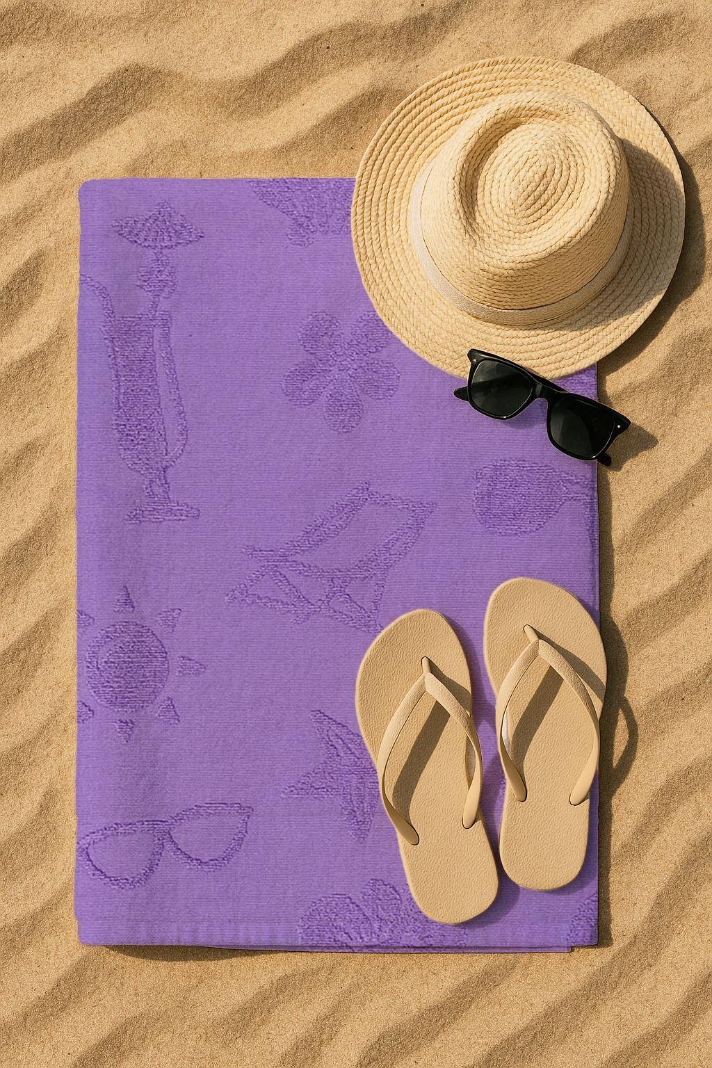 Hızlı Kuruyan Plaj Havlusu %100 Pamuk Purple Beach  Vibes Plaj Havlusu - MorSamimi bir yemek, aile içinde hoş bir akşam masanıza uyacak masa örtüleri ve runner'lar