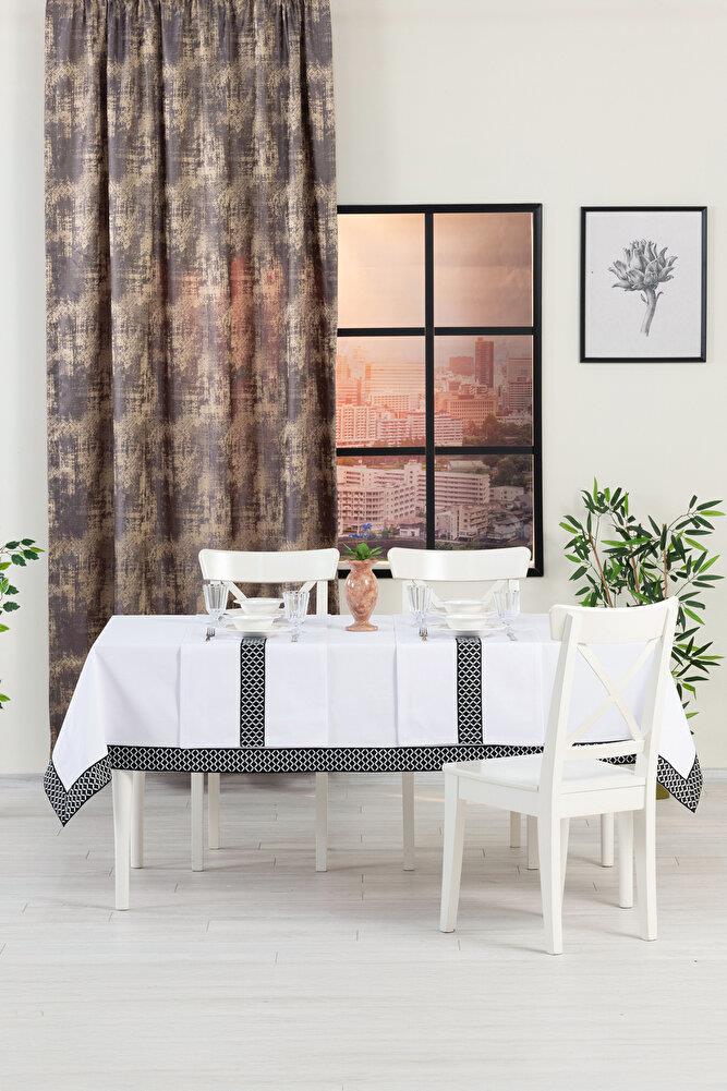 Alba Jakar Çember Desen Runnerlı Set Leke Tutmaz 160x220 Cm Lüks Masa Örtüsü 2 Runnerlı Set BeyazSamimi bir yemek, aile içinde hoş bir akşam masanıza uyacak masa örtüleri ve runner'lar