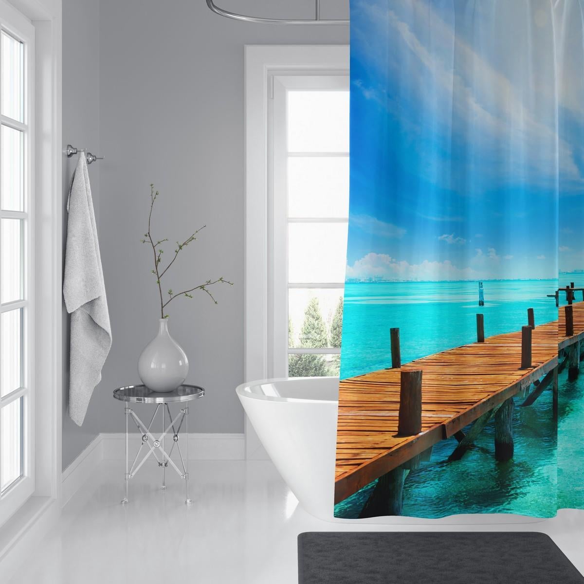 İskele Plaj Desenli Banyo Perdesi 180x200 cm Dijital Baskılı Su Geçirmez C Halka Hediyeli Duş PerdesiSamimi bir yemek, aile içinde hoş bir akşam masanıza uyacak masa örtüleri ve runner'lar