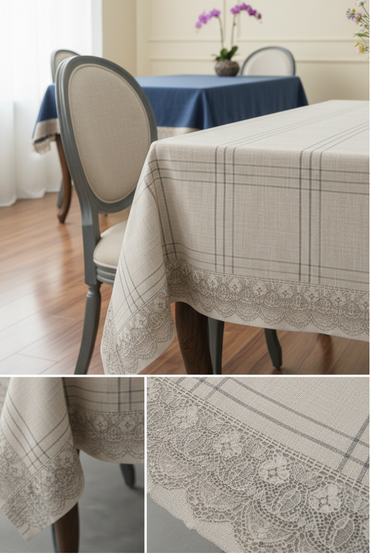 Dantelli Keten Efektli Leke Tutmaz Lüks Masa Örtüsü 160x220 Cm BejSamimi bir yemek, aile içinde hoş bir akşam masanıza uyacak masa örtüleri ve runner'lar