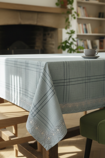 Dantelli Keten Efektli Leke Tutmaz Lüks Masa Örtüsü 160x220 Cm MintSamimi bir yemek, aile içinde hoş bir akşam masanıza uyacak masa örtüleri ve runner'lar