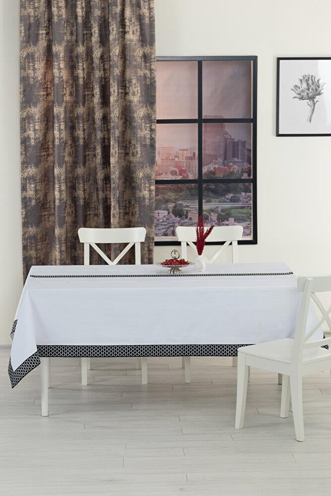 Alba Jakar Çember Desen Leke Tutmaz Jakarlı 160x220 Cm Lüks 8 Kişilik Masa Örtüsü BeyazSamimi bir yemek, aile içinde hoş bir akşam masanıza uyacak masa örtüleri ve runner'lar