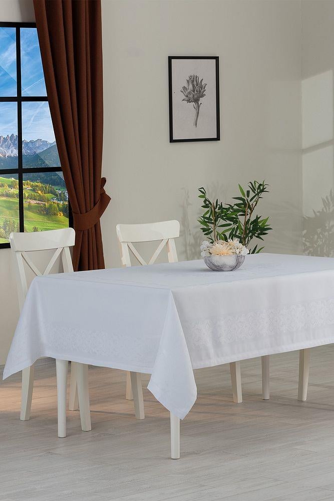 Jumbo Jakar Pano Desen Leke Tutmaz Jakarlı 150x250 Cm Lüks 8 Kişilik Masa Örtüsü KremSamimi bir yemek, aile içinde hoş bir akşam masanıza uyacak masa örtüleri ve runner'lar