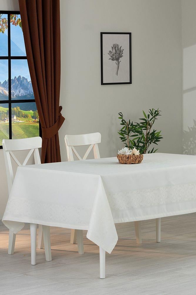 Jumbo Jakar Pano Desen Leke Tutmaz Jakarlı 150x250 Cm Lüks 8 Kişilik Masa Örtüsü KremSamimi bir yemek, aile içinde hoş bir akşam masanıza uyacak masa örtüleri ve runner'lar