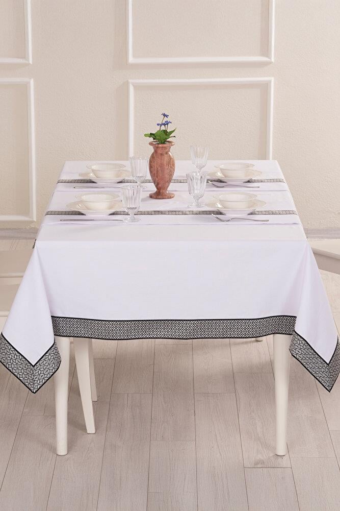 Alba Jakar Nokta Desen Leke Tutmaz Jakarlı 160x220 Cm Lüks 8 Kişilik Masa Örtüsü BeyazSamimi bir yemek, aile içinde hoş bir akşam masanıza uyacak masa örtüleri ve runner'lar