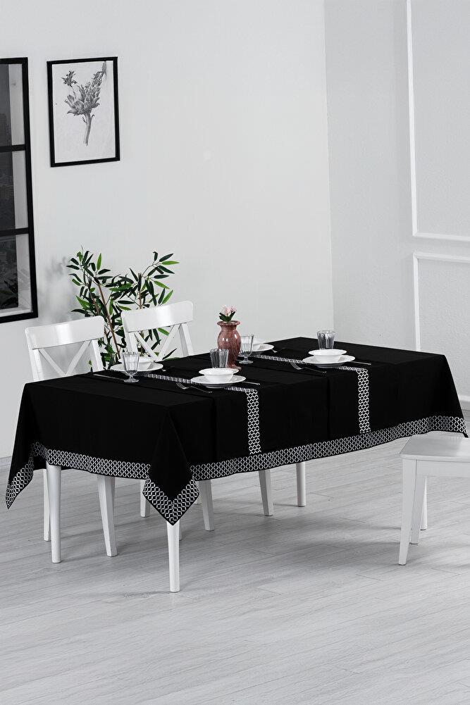 Alba Jakar Çember Desen Runnerlı Set Leke Tutmaz 160x220 Cm Lüks Masa Örtüsü 2 Runnerlı Set BeyazSamimi bir yemek, aile içinde hoş bir akşam masanıza uyacak masa örtüleri ve runner'lar