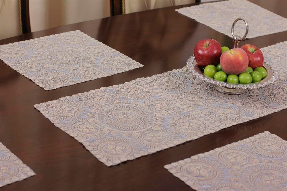 Tropikhome Amerikan Servis Supla Ve Runner Seti 6 Kişilik Set Victoria Bej 7 Parça