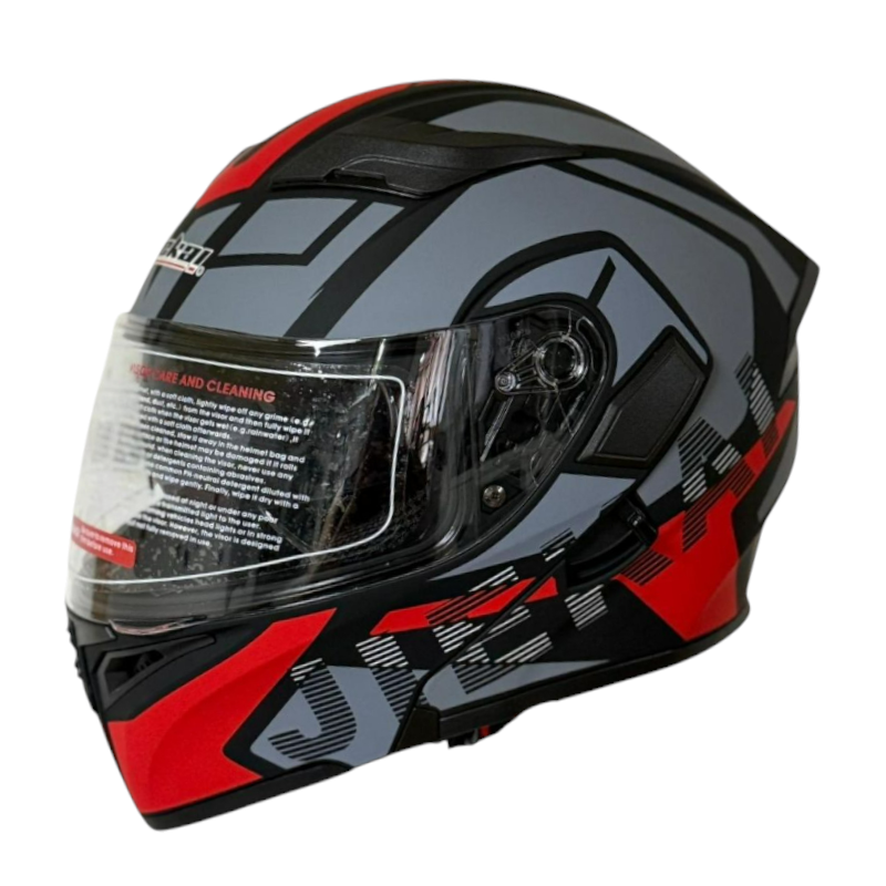 JkJk Çene Açılır Kask 902 H1 Güneş Vizörlü Gri KırmızıSF009424