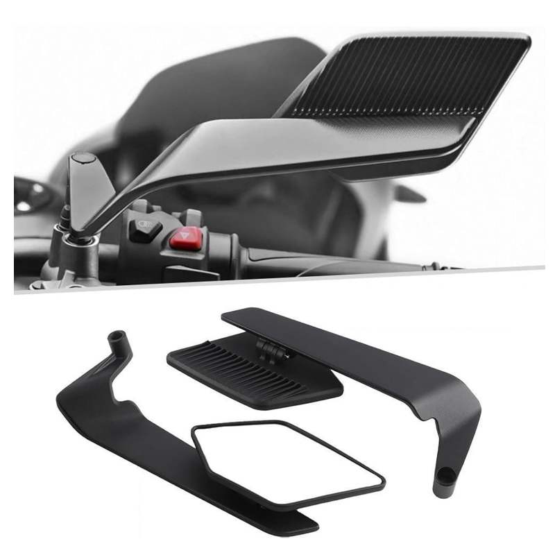 MotobirMotobir Motosiklet Katlanır H2 Yarasa Kanat Gidon Ayna Takımı Aç-Kapat Model Büyük Boy Bukalemun Siyah 8mm 10mmSF010129