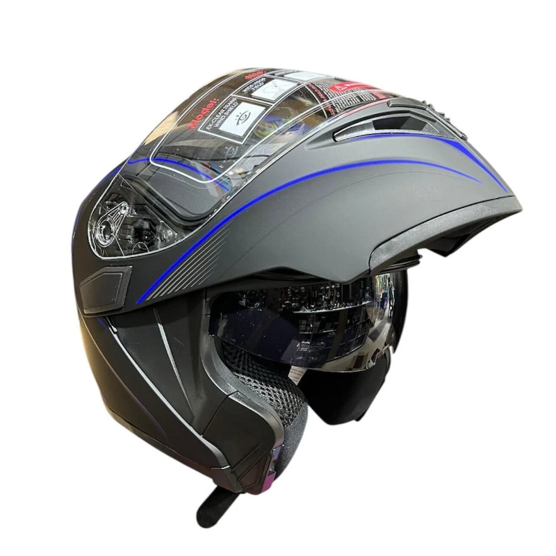 JkJk Çene Açılır Kask 902 H1 Güneş Vizörlü Mat Siyah MaviSF010168